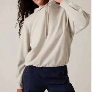 Athleta Seasoft Bubble Hem Stretch Relaxed Fit Hoodie In Abalone Tan - XSmall
